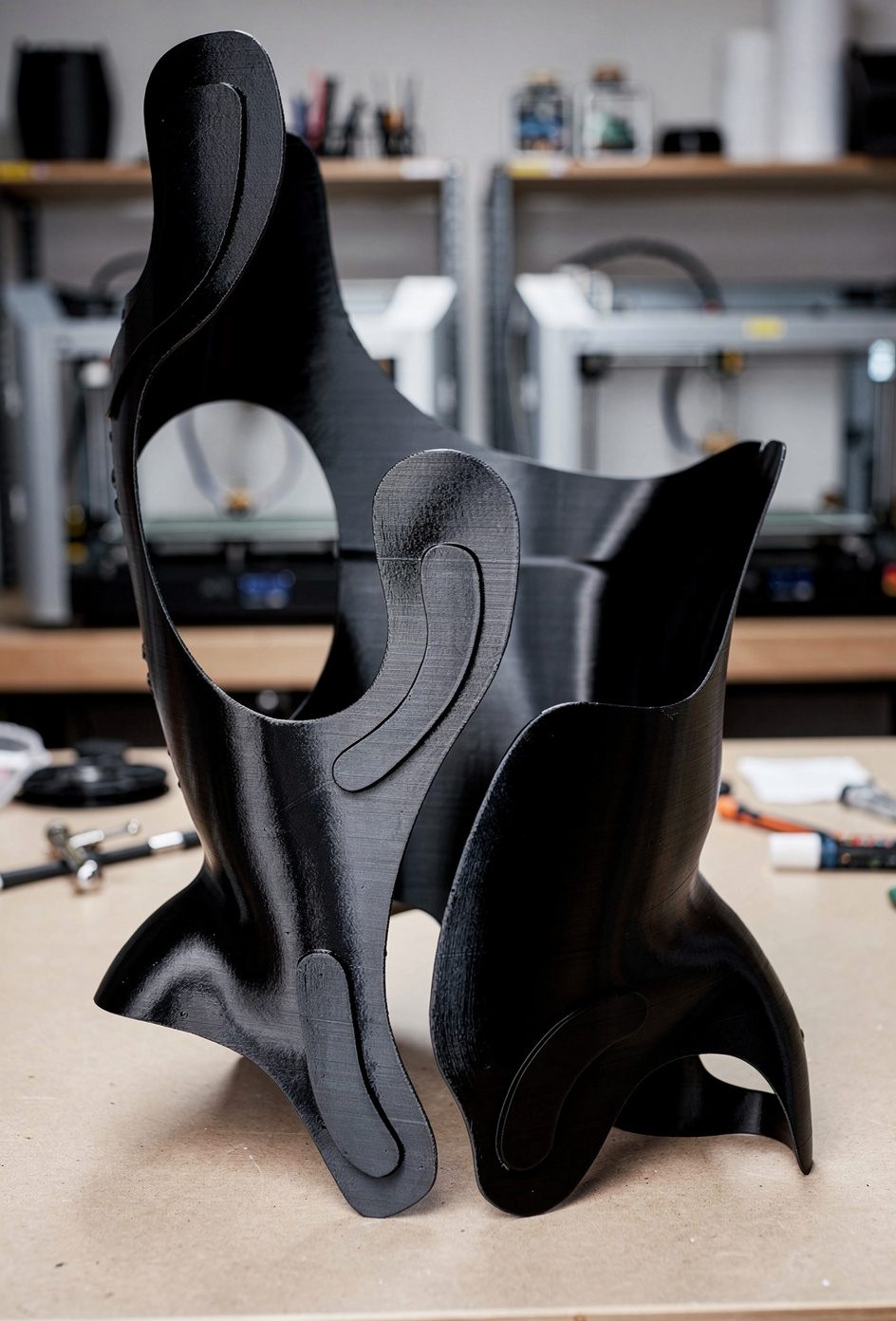 Corset Chêneau imprimé en 3D sur l'établi.